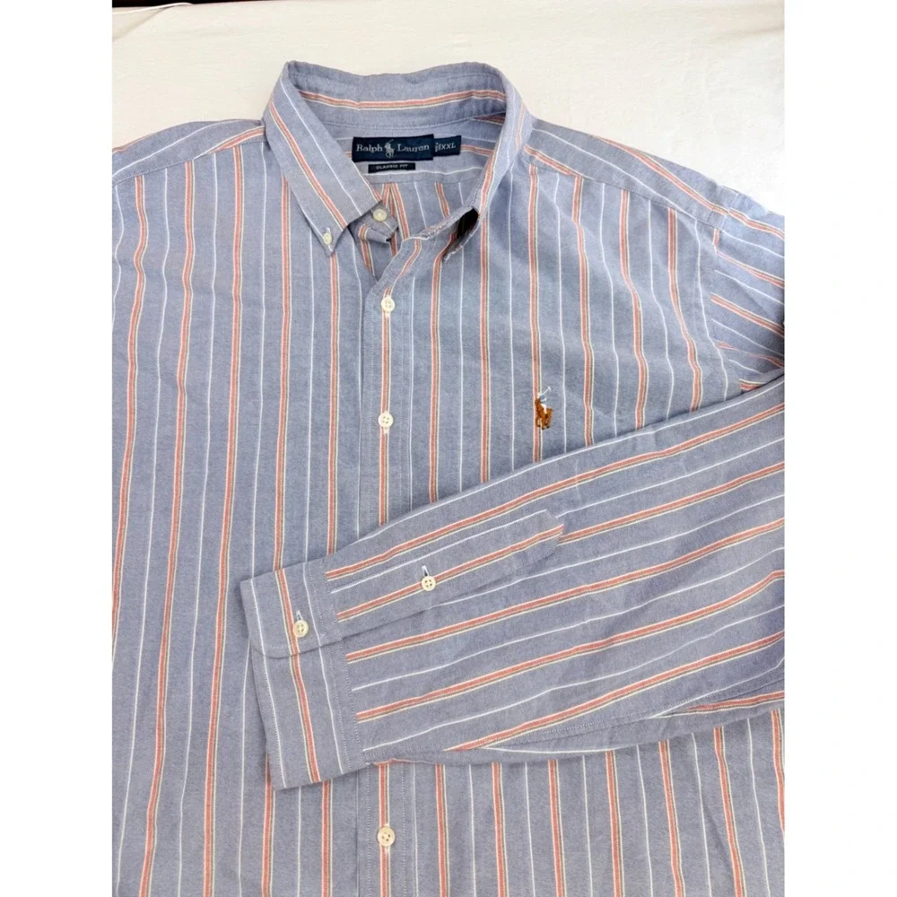 Ralph Lauren Mens XXL Classic Fit Striped Oxford Button Down Shirt Blue Red